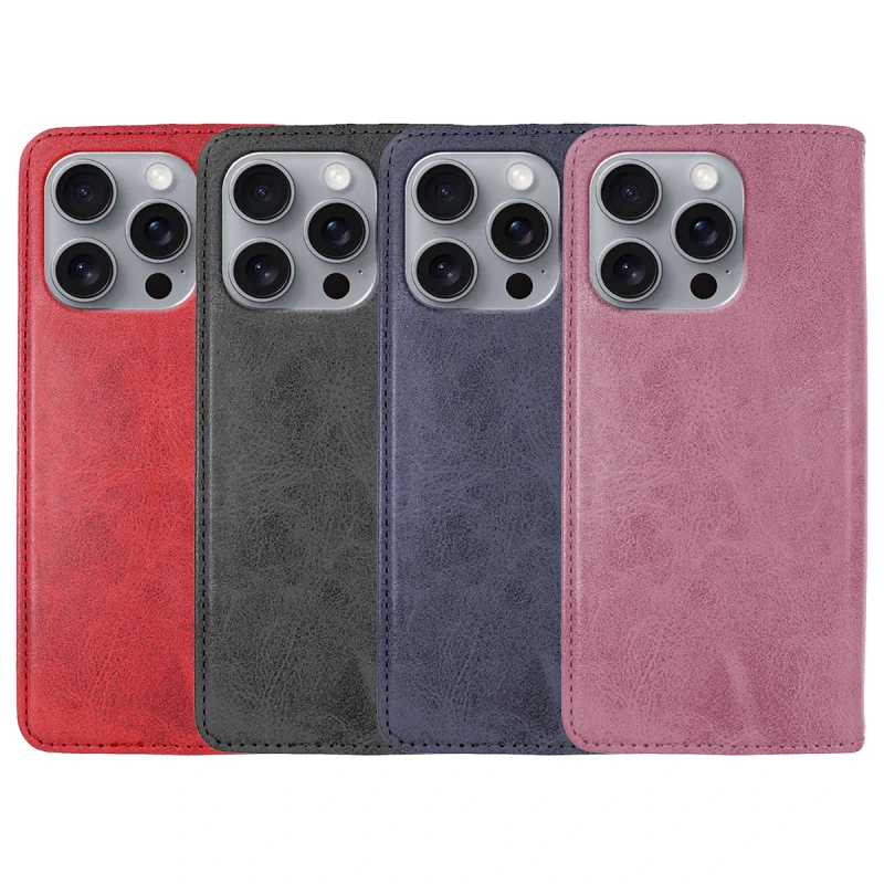 Capa Livro Apokin para iPhone 16 Pro em Pele Sintética com Porta-Cartões Rosa - Imagem 1