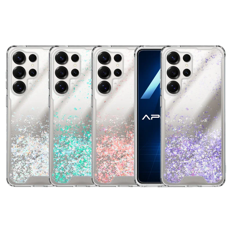 Capa de Gel Apokin para Samsung Galaxy S25 Ultra Transparente com Purpurinas Turquesa