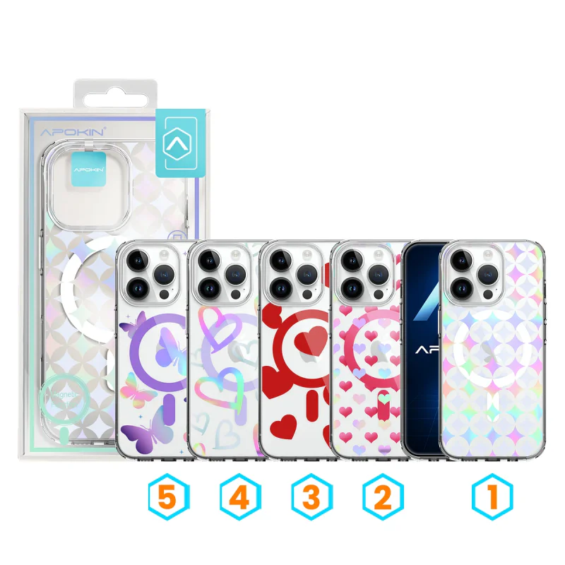 Capa Apokin para iPhone 14 Pro Max Metálica Iridescente com Desenhos e MagSafe 2 - Imagem 1
