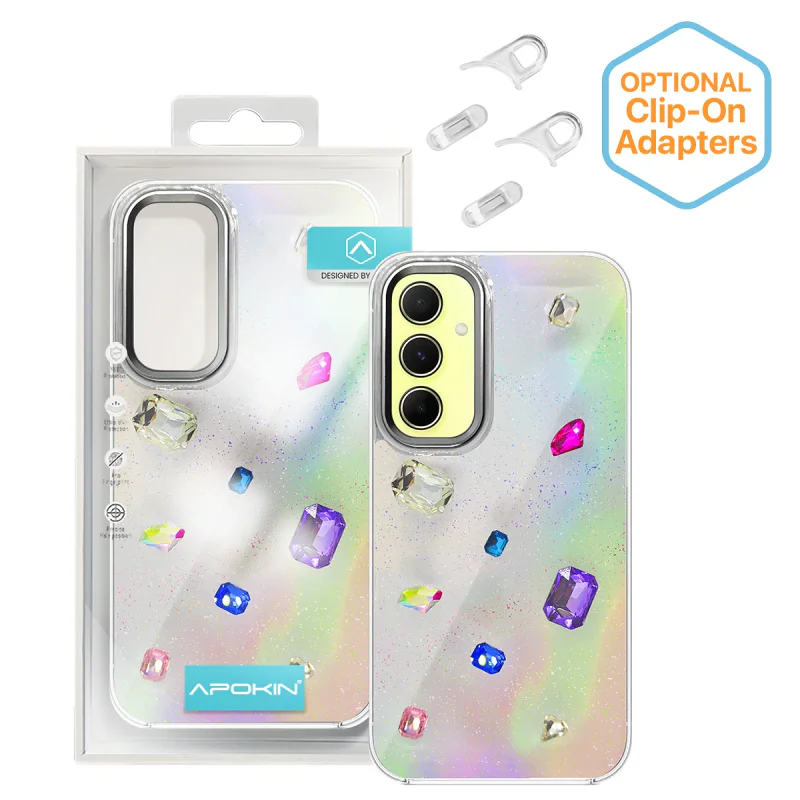 Capa Apokin para Samsung Galaxy A55 Acrílica Iridescente com Pedras Transparente