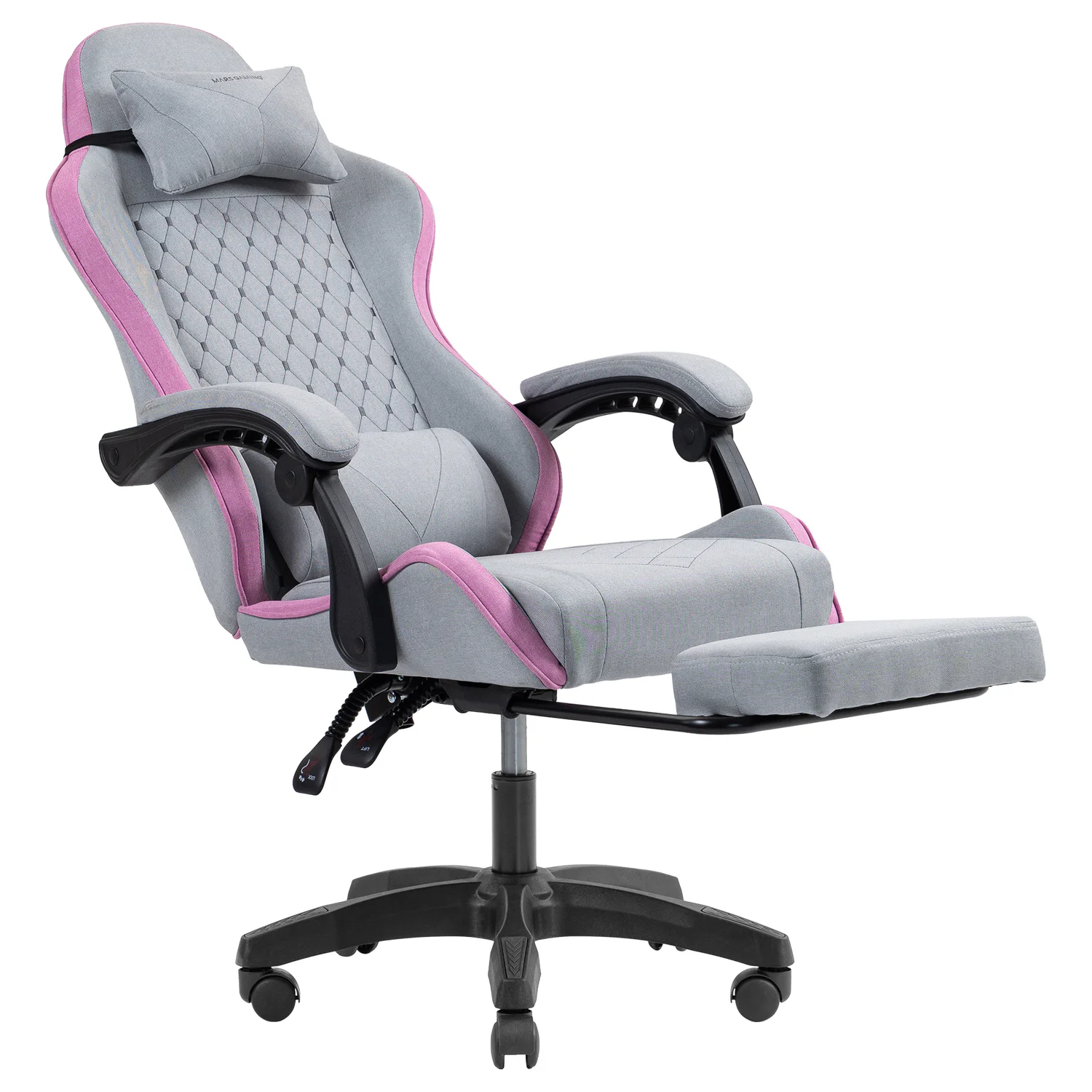 Cadeira Gaming Mars Gaming MGC-X em Tecido Respirável com Apoio para Pés Extensível Cinzenta e Rosa - Imagem 6