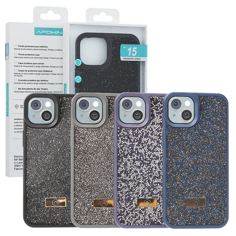 Capa Apokin para iPhone 16 Silicone com Cristais Azul - Imagem 1