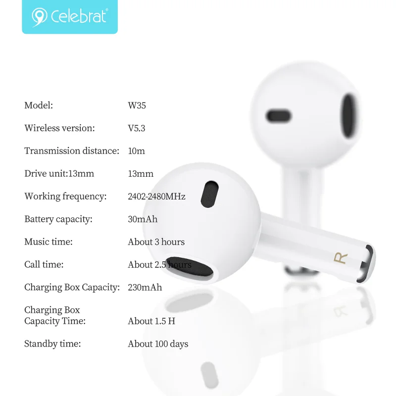Auriculares Apokin Celebrat W35 Bluetooth 5.3 Branco - Imagem 4