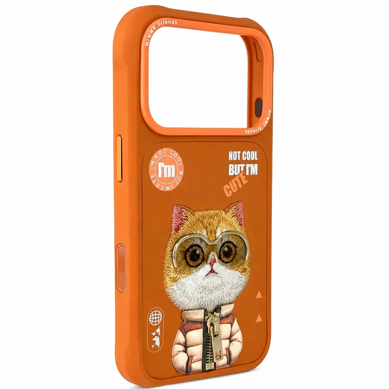 Capa Apokin Nimmy Bordada Série Amigos Cool and Cute 2.0 para Apple iPhone 17 Pro e iPhone 18 Pro Gato Laranja - Imagem 2