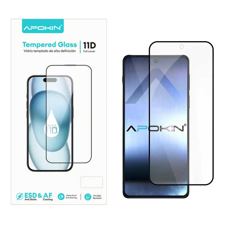 Película de Ecrã Curva Apokin 11D Premium para Motorola Moto Edge 20 e 20 Pro com Cola Total Preto