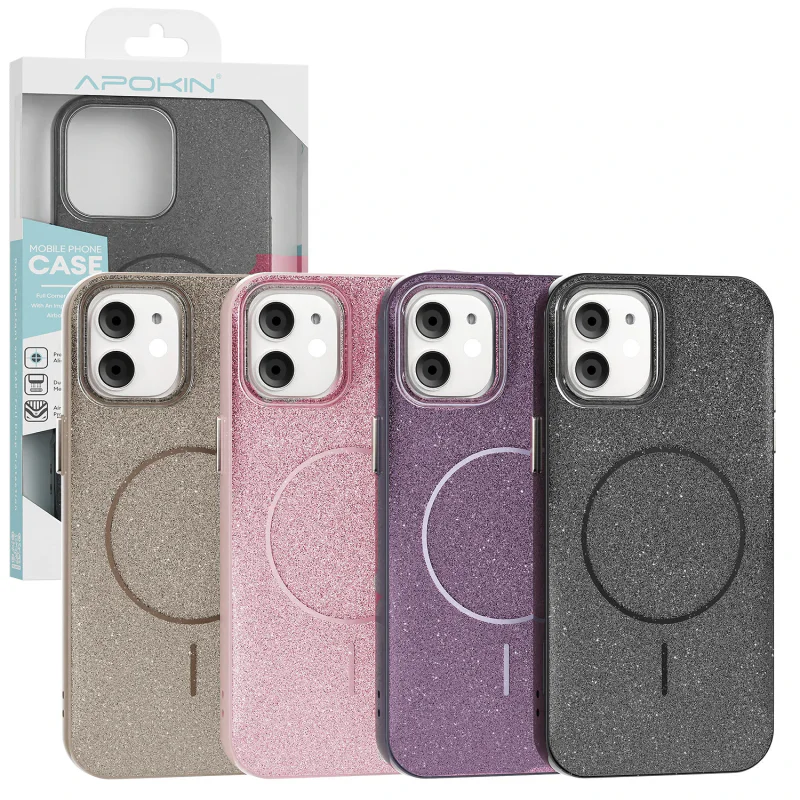 Capa de Silicone com Purpurina e MagSafe Apokin para iPhone 11 Rosa
