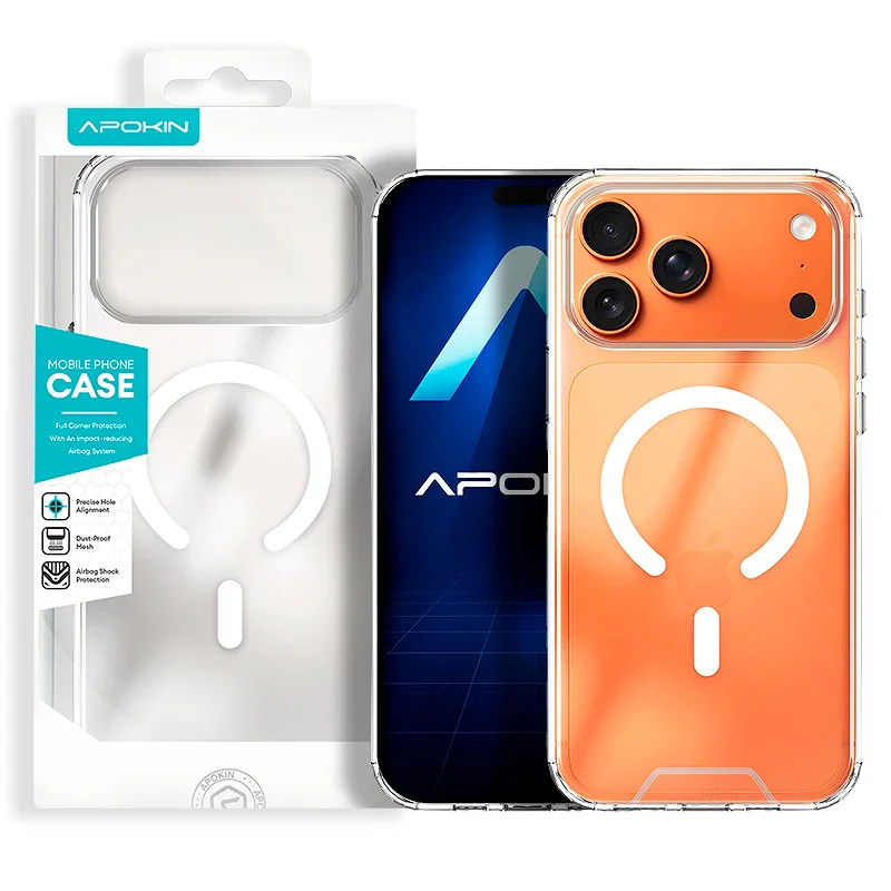 Capa Apokin para iPhone 17 Pro e 18 Pro Transparente com MagSafe 3D Transparente