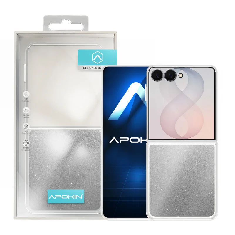 Capa Apokin para Samsung Galaxy Z Flip6 Acrílica com Purpurina Prata - Imagem 3