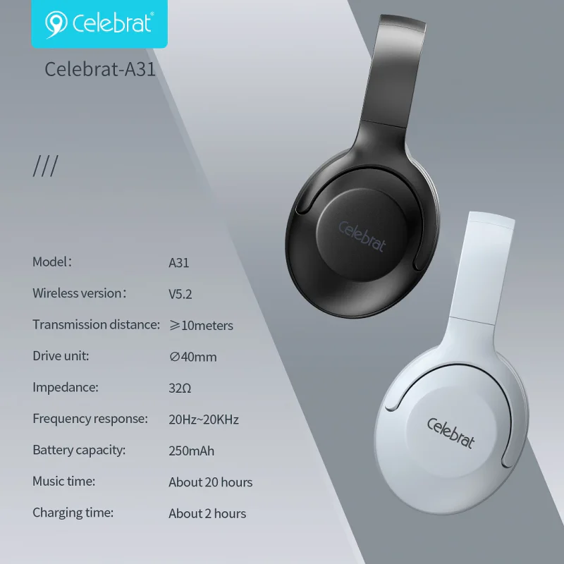 Auscultadores Bluetooth Celebrat A31 com Fita de Cabeça Preto - Imagem 4