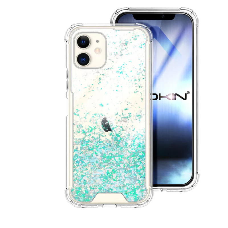 Capa Apokin para iPhone 11 Gel Transparente com Glitter Azul Turquesa - Imagem 4