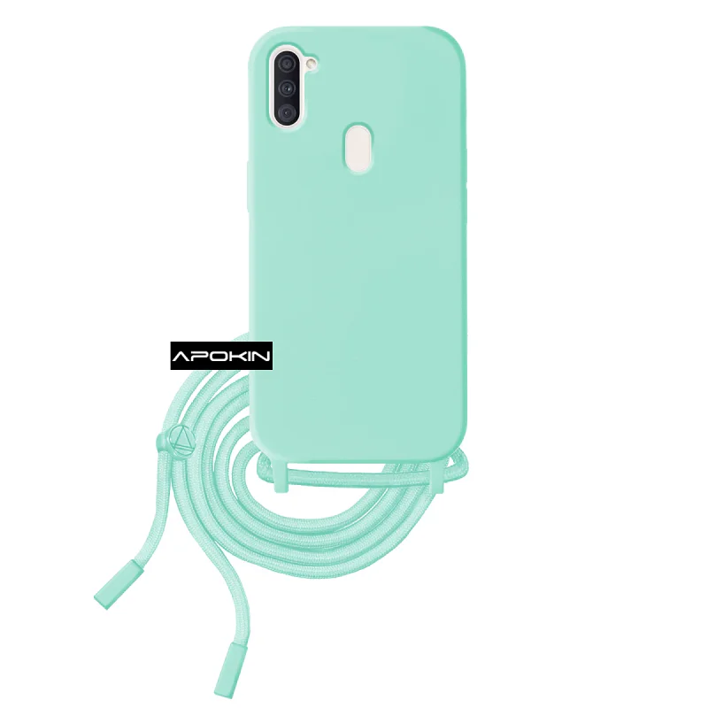 Capa de Silicone Suave Apokin para Samsung Galaxy A11 com Cordão Amarelo - Imagem 2