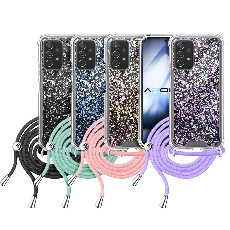 Capa Apokin em Gel Transparente com Cordão para Samsung Galaxy A72 Azul Turquesa