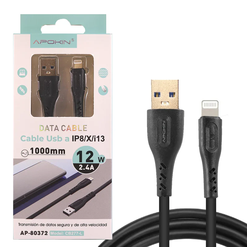 Cabo USB para Lightning Apokin 1 m 12 W 2,4 A Preto