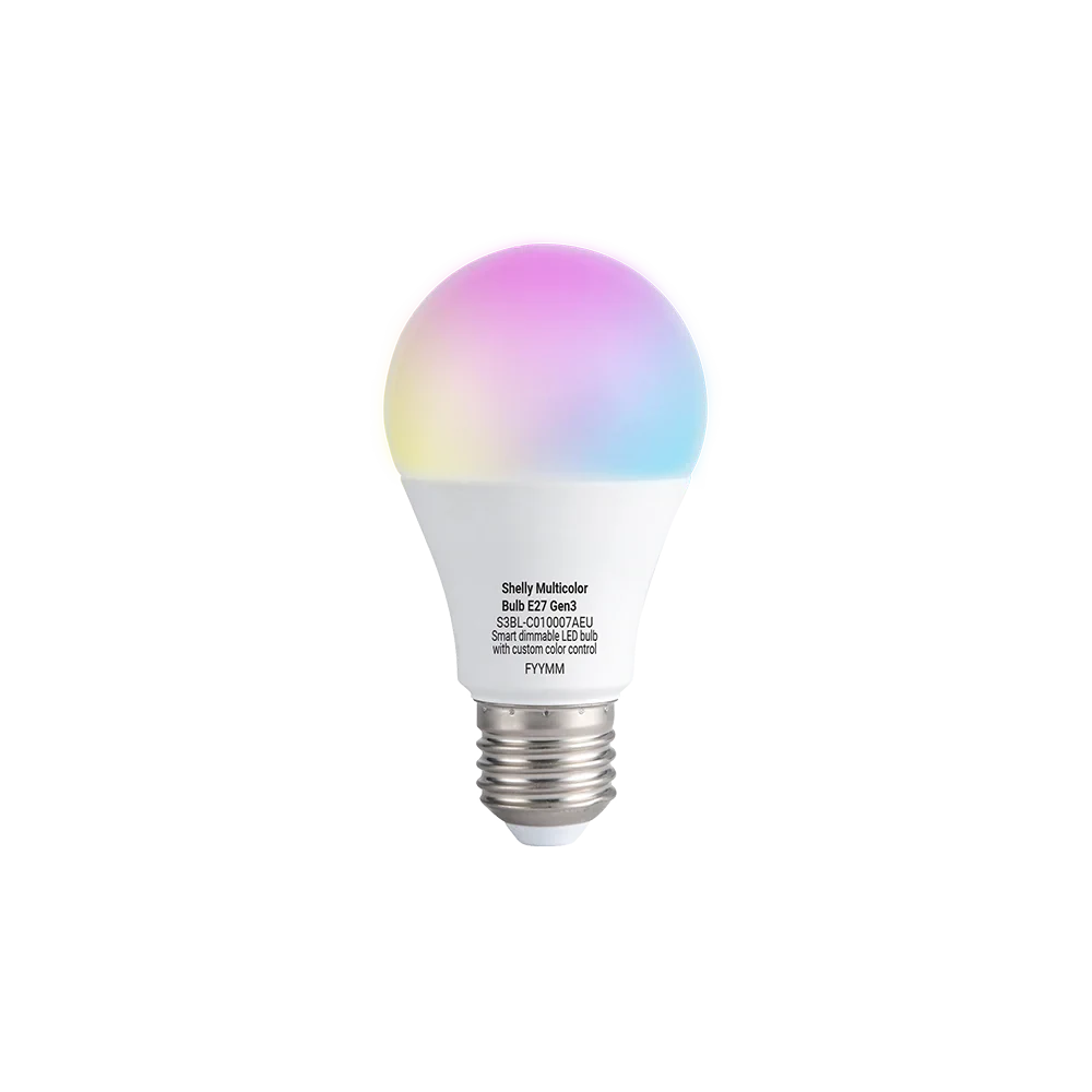Lâmpada Inteligente Shelly Multicolor Bulb E27 Gen3 Wi-Fi e Bluetooth RGBW Regulável Pack 2 Unidades - Imagem 2