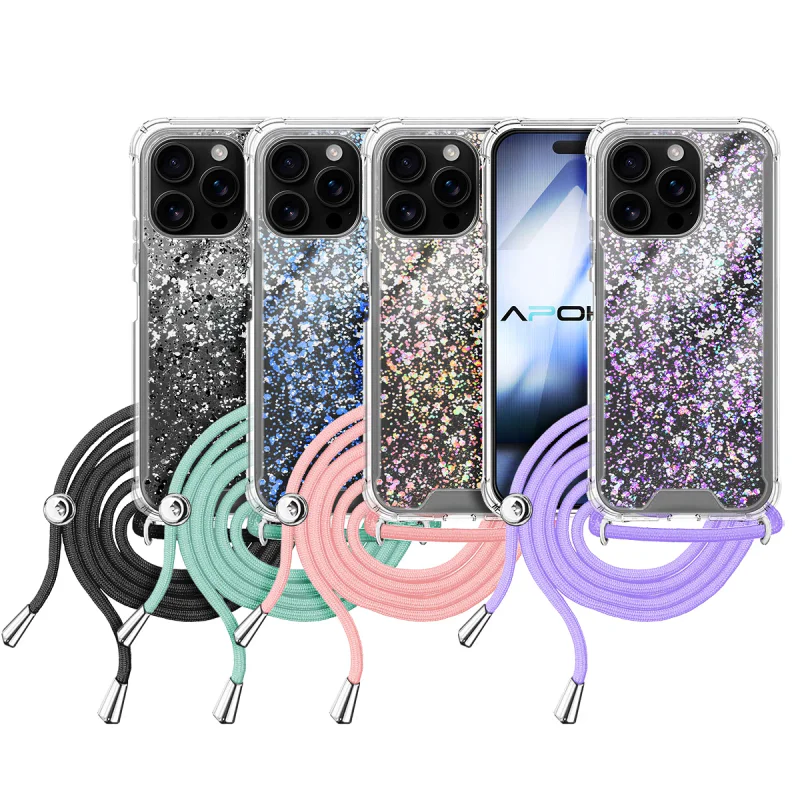 Capa de Gel Apokin Transparente com Cordão para iPhone 16 Pro Preto