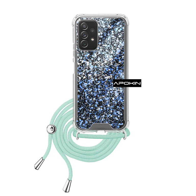 Capa Apokin em Gel Transparente com Cordão para Samsung Galaxy A72 Azul Turquesa - Imagem 4