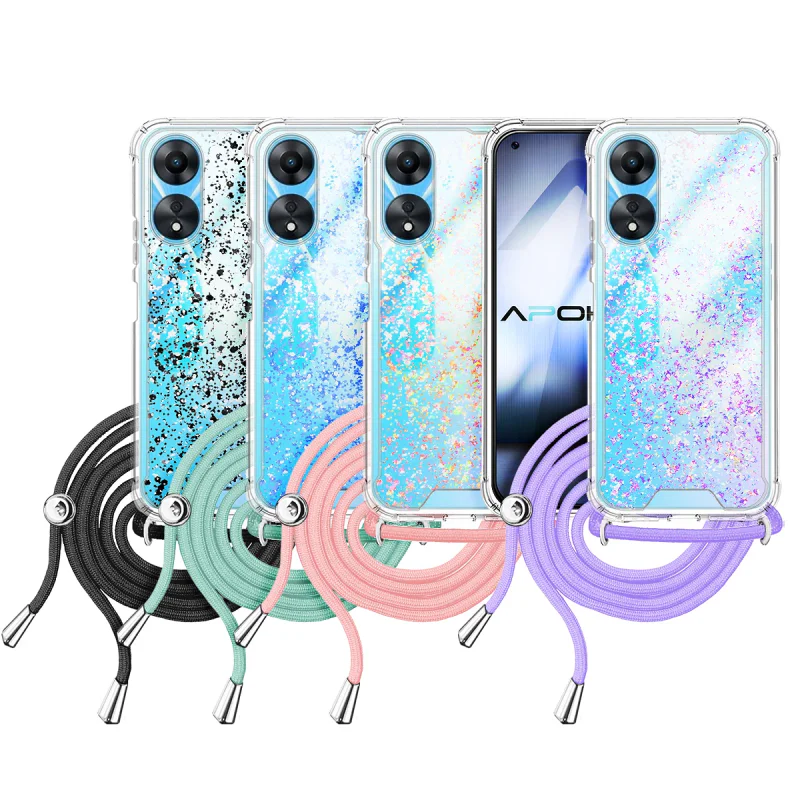 Capa Apokin para Oppo A58 e A78 Gel Transparente com Cordão Preto
