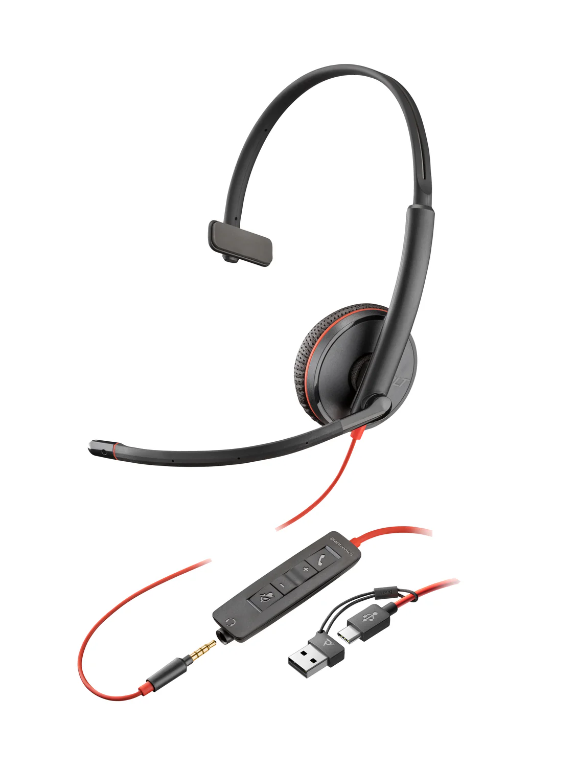Poly Blackwire 3215 Auscultador Monaural com USB-C, USB-A e Conector de 3,5 mm
