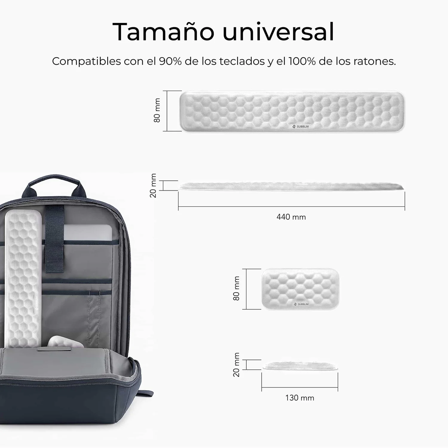 Pack Apoios de Pulso para Teclado e Rato Subblim Ergo AirPadding Prateado - Imagem 6