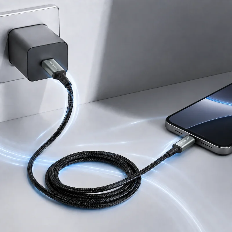 Cabo USB Apokin Tipo-C para Lightning 27 W 3 A 2 m Reforçado Preto - Imagem 4