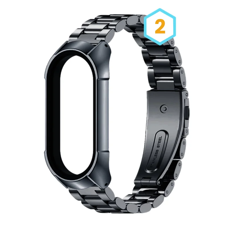 Bracelete Metálica Larga Apokin para Xiaomi Mi Band 5 Preto com prata - Imagem 3
