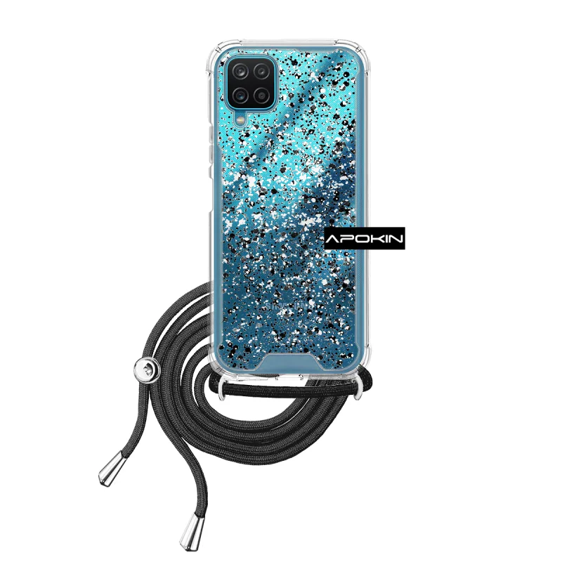 Capa Apokin em Gel Transparente com Cordão para Samsung Galaxy A12 Azul Turquesa - Imagem 5