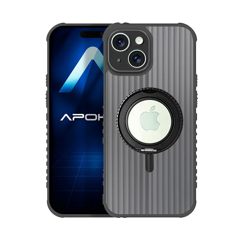 Capa Apokin para iPhone 15 Metalizada com Anel e Suporte Prata - Imagem 2