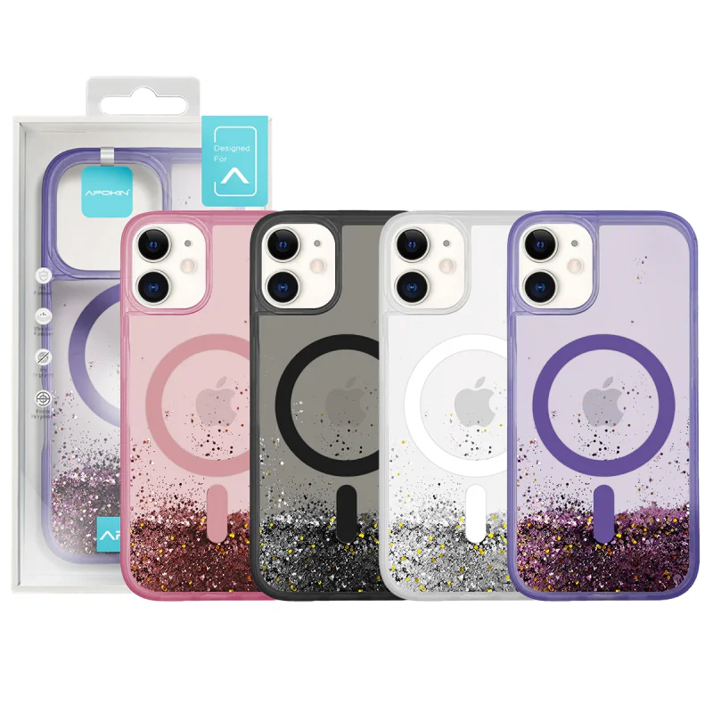 Capa Apokin para iPhone 11 com Purpurina Desenhos e MagSafe Prata
