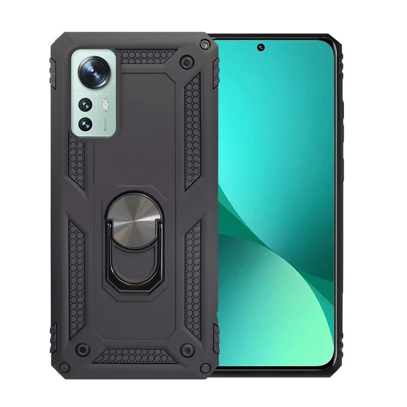 Capa Apokin para Xiaomi 12 e 12X Antichoque em Alumínio com Íman e Anel 360º Preto