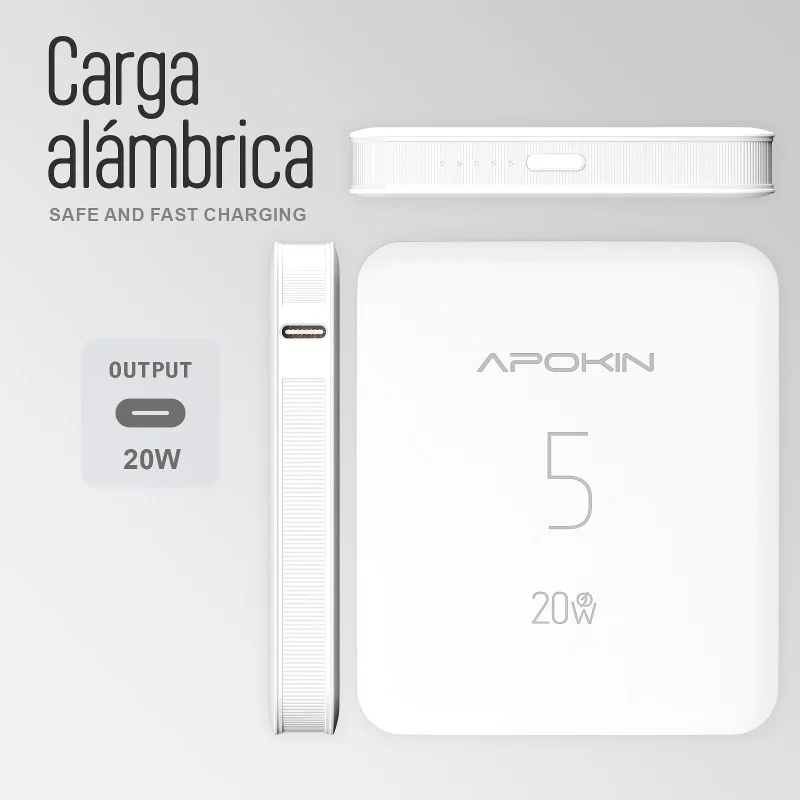 Powerbank Apokin 5000 mAh Carregamento Rápido 20 W Branco - Imagem 3