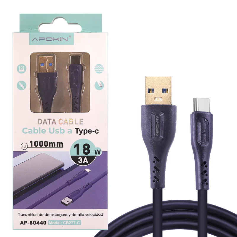 Cabo Apokin USB-A para USB-C 18 W 3 A 1 m Roxo