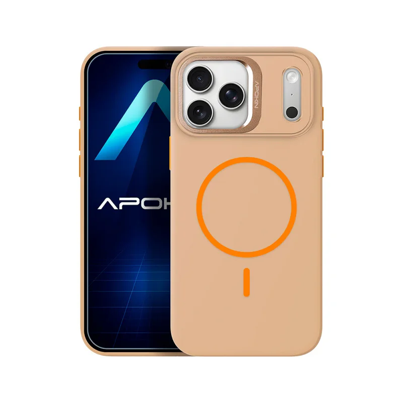 Capa Apokin iPhone 17 Pro Silicone Premium com MagSafe e Suporte Dourado - Imagem 3