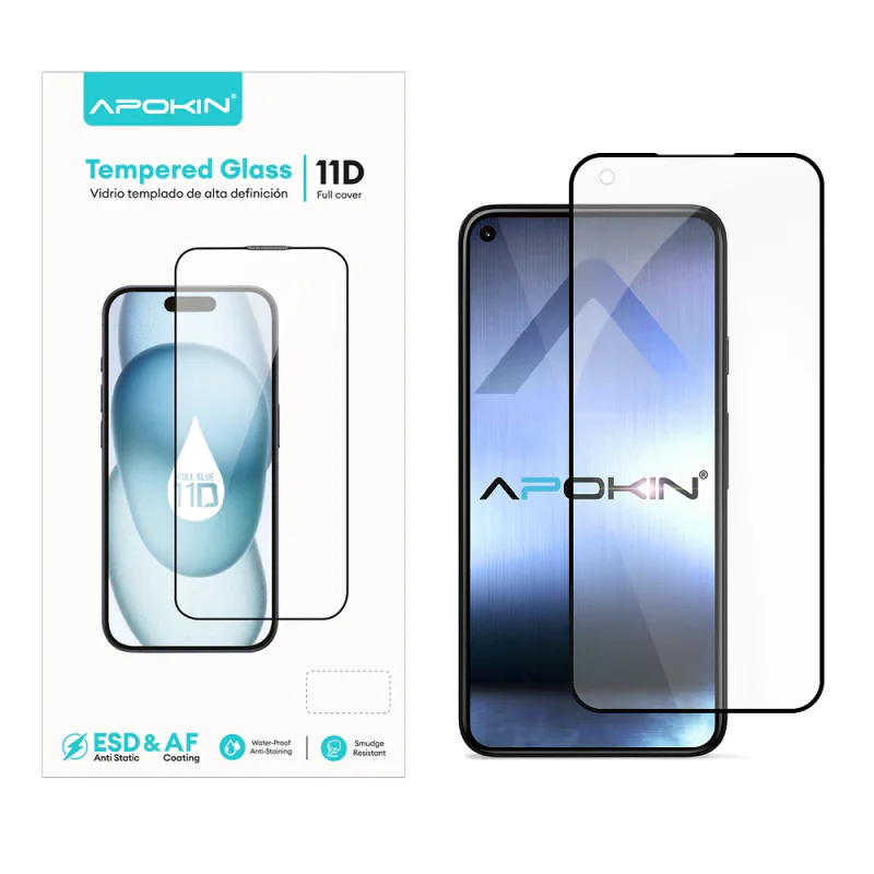 Película de Vidro Temperado Apokin 11D Curva Full Glue para Realme 7 Preto