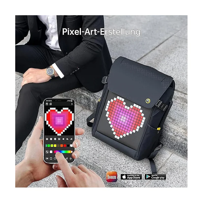Mochila para Portátil Apokin Divoom Pixoo Pixel Art com Ecrã LED de 15 polegadas Preto - Imagem 2