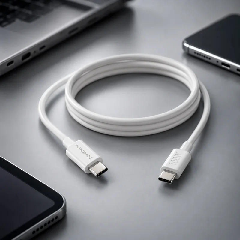 Cabo USB Tipo-C para Tipo-C Apokin 100 W 2 m Branco - Imagem 3