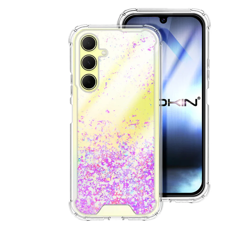 Capa de Gel Apokin Transparente com Purpurina para Samsung Galaxy A25 Rosa - Imagem 2