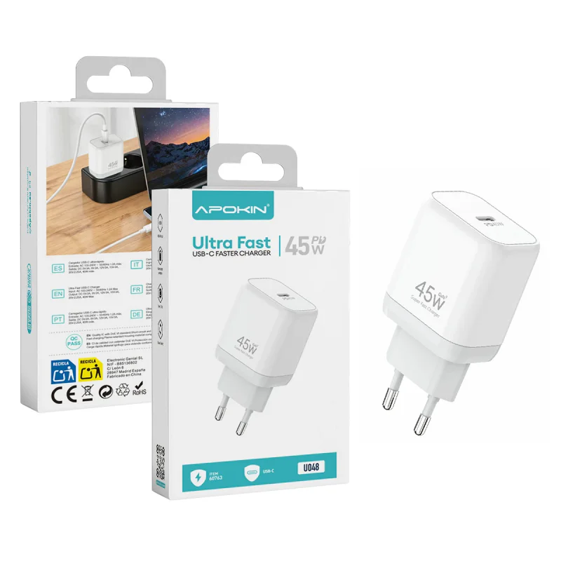 Carregador de Rede Apokin USB-C PD 45 W Branco