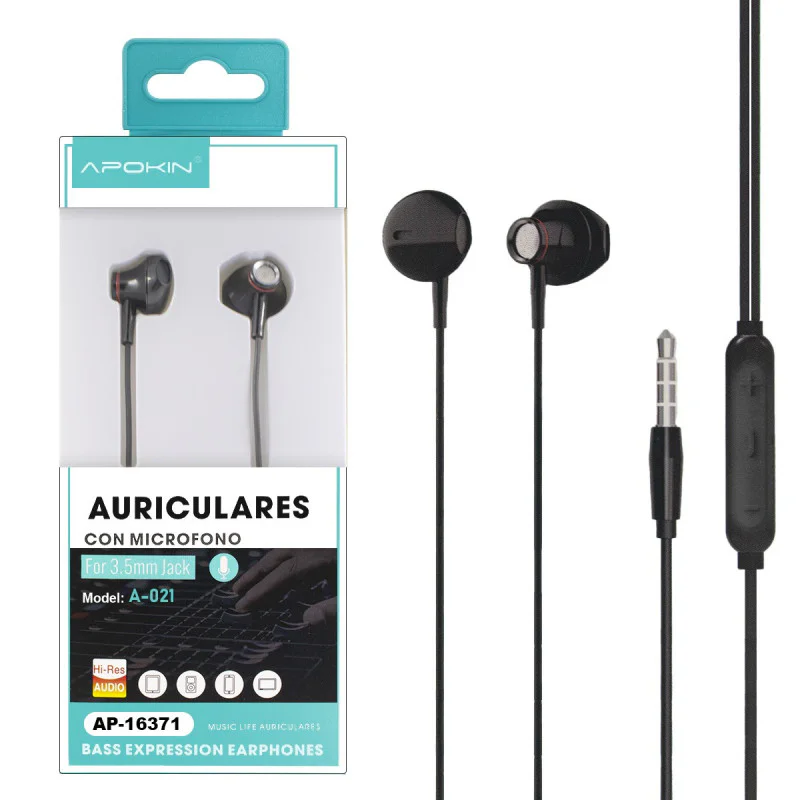 Auriculares Apokin A020/021 Metálicos com Microfone Branco - Imagem 2