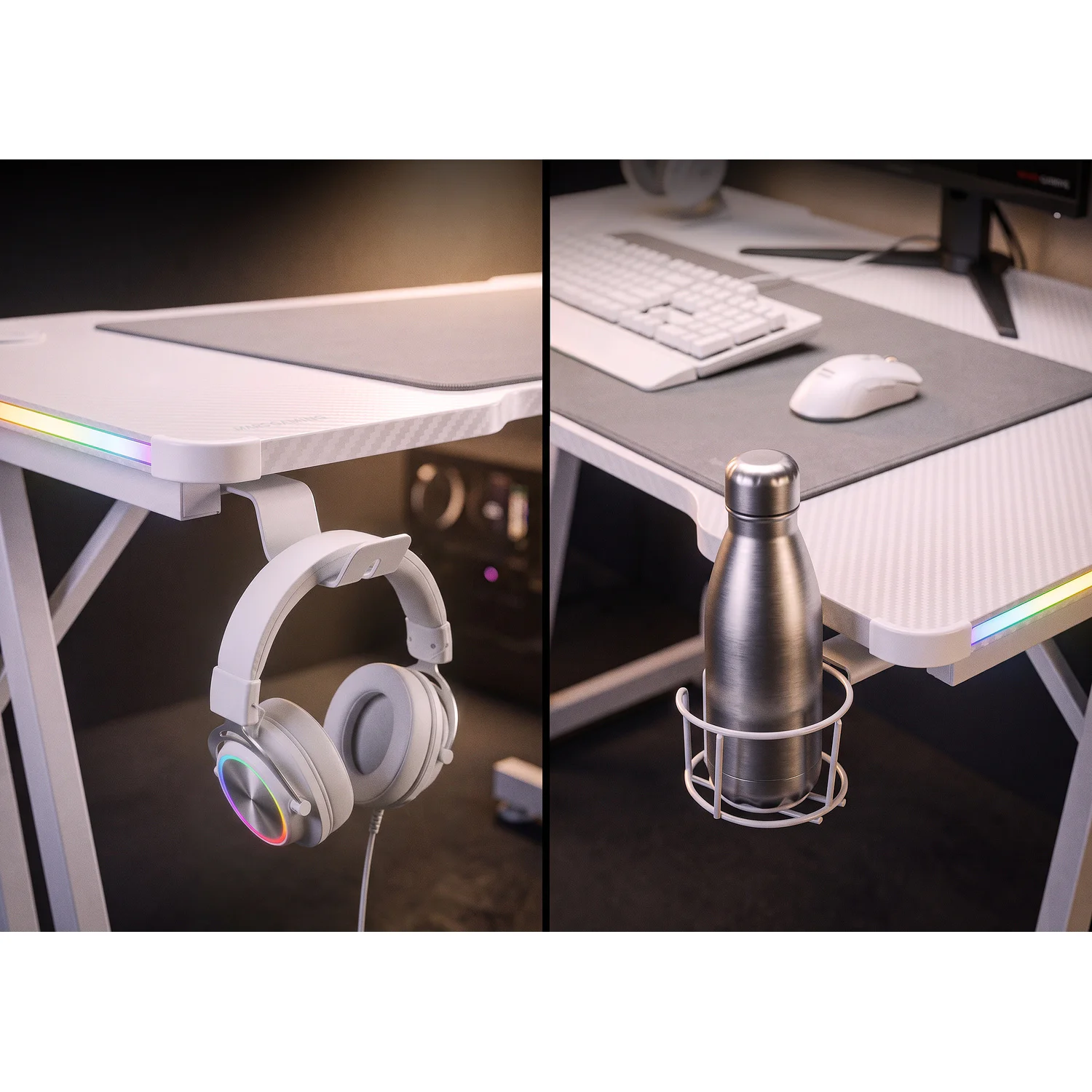 Secretária Gaming Mars Gaming MGD-A120RGB 120x60 cm com Iluminação RGB e Tapete XXL Branca - Imagem 7