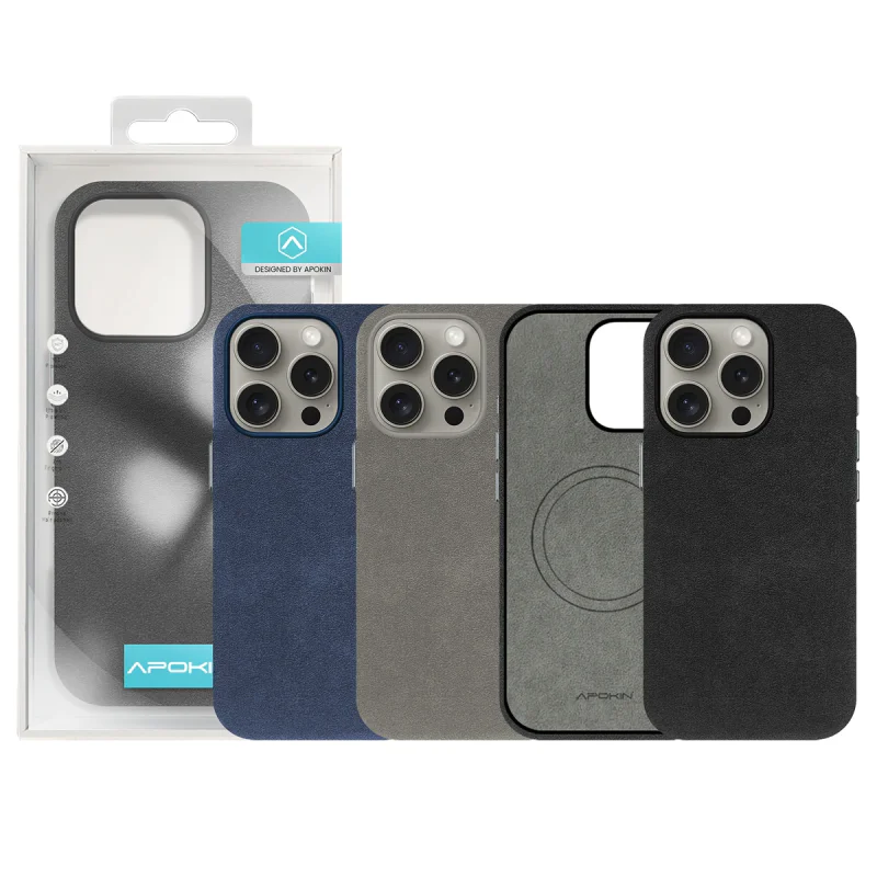 Capa Apokin para iPhone 15 Pro Max Pele Alcântara Azul - Imagem 1