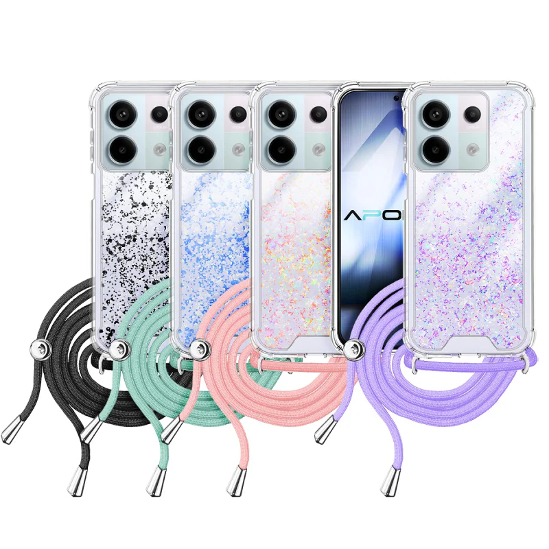 Capa de Gel Apokin com Cordão para Xiaomi Redmi Note 13 Pro 5G Transparente Lilás
