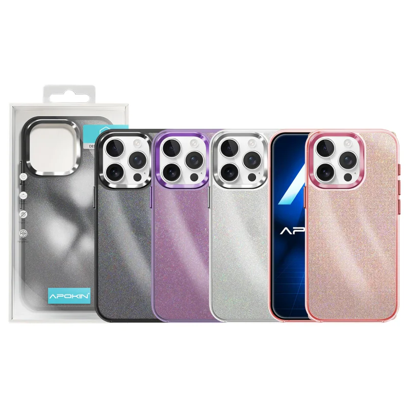 Capa Apokin para iPhone 14 Pro Max Acrílica com Purpurina Lilás