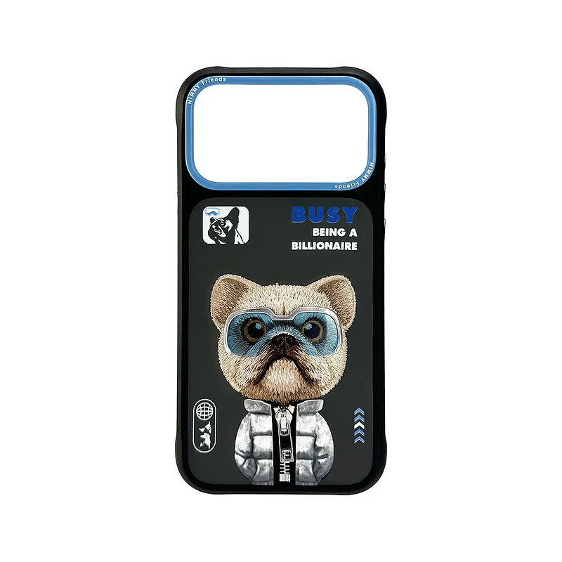 Capa Apokin Nimmy Cool e Cute 2.0 Bordada para Apple iPhone 17 Pro / 18 Pro Buldogue