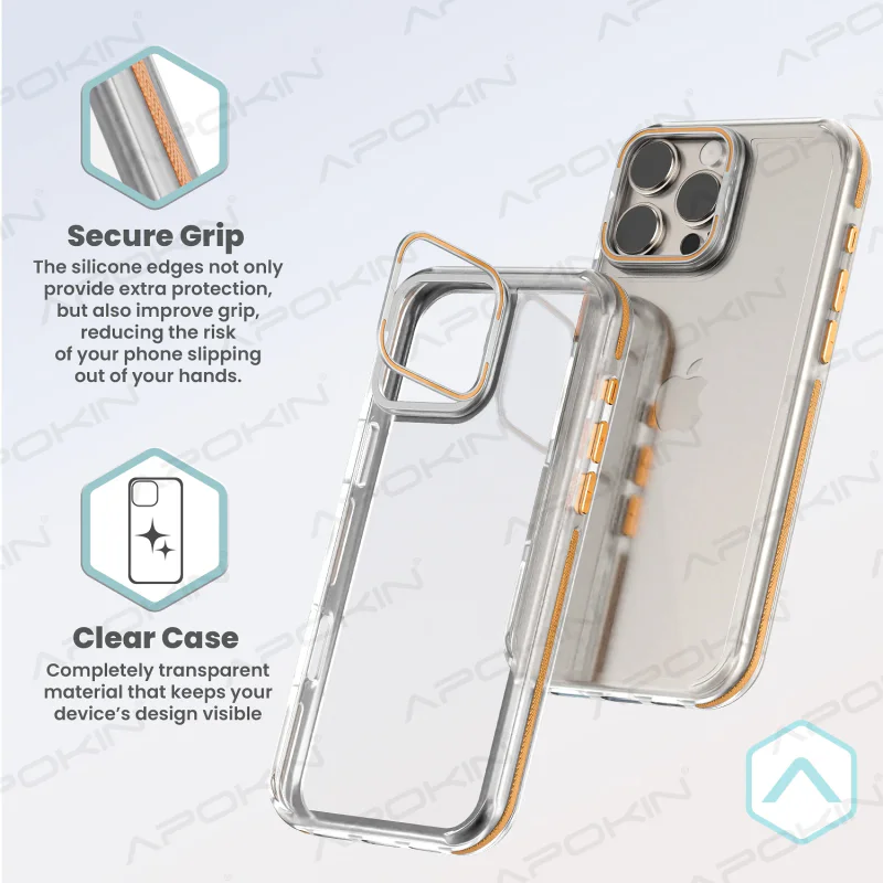 Capa Acrílica Apokin com Tampa de Câmara e Suporte para iPhone 14 Pro Cinzento - Imagem 3