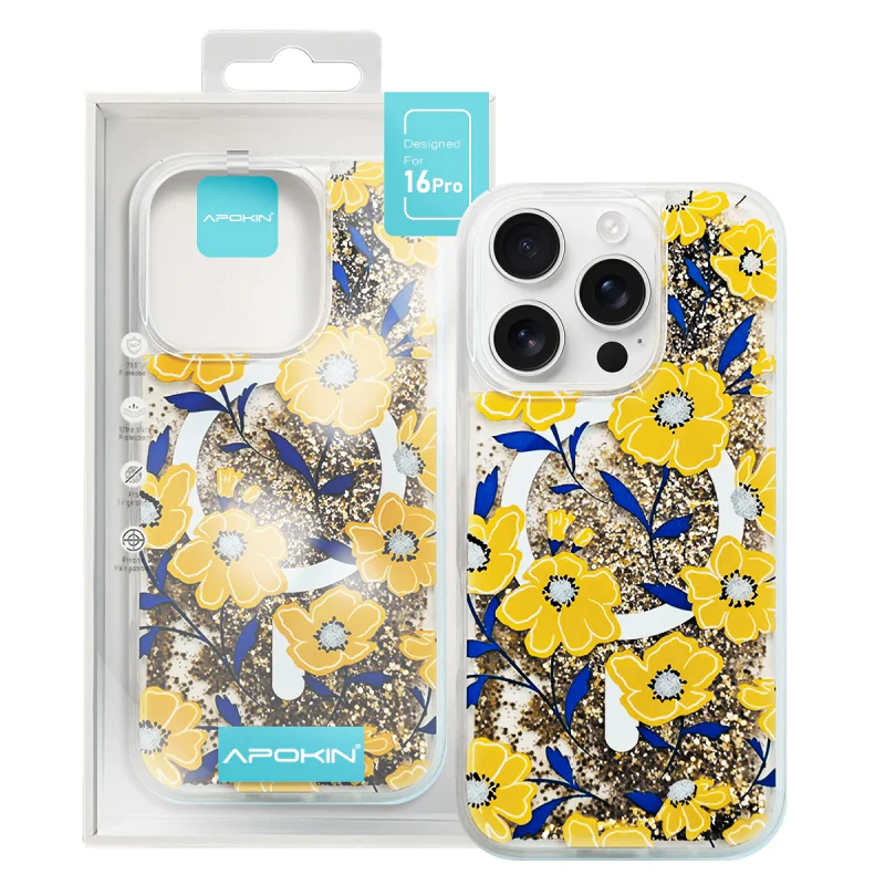 Capa Apokin com Purpurina Desenhos e MagSafe para iPhone 15 Pro Max Variedade de cores - Imagem 2