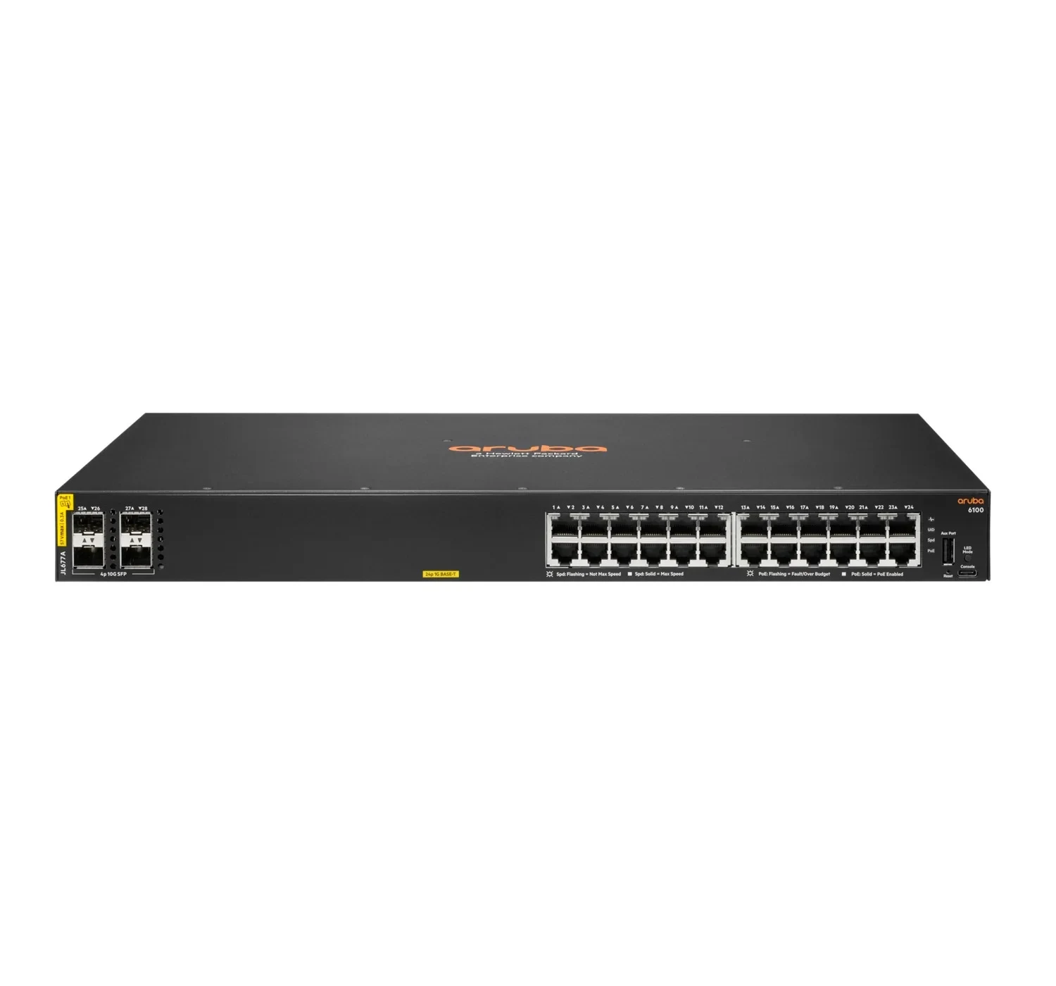Switch Gerido HPE Aruba CX 6100 24 Portas Gigabit PoE Class 4 com 4 SFP+ e 370 W