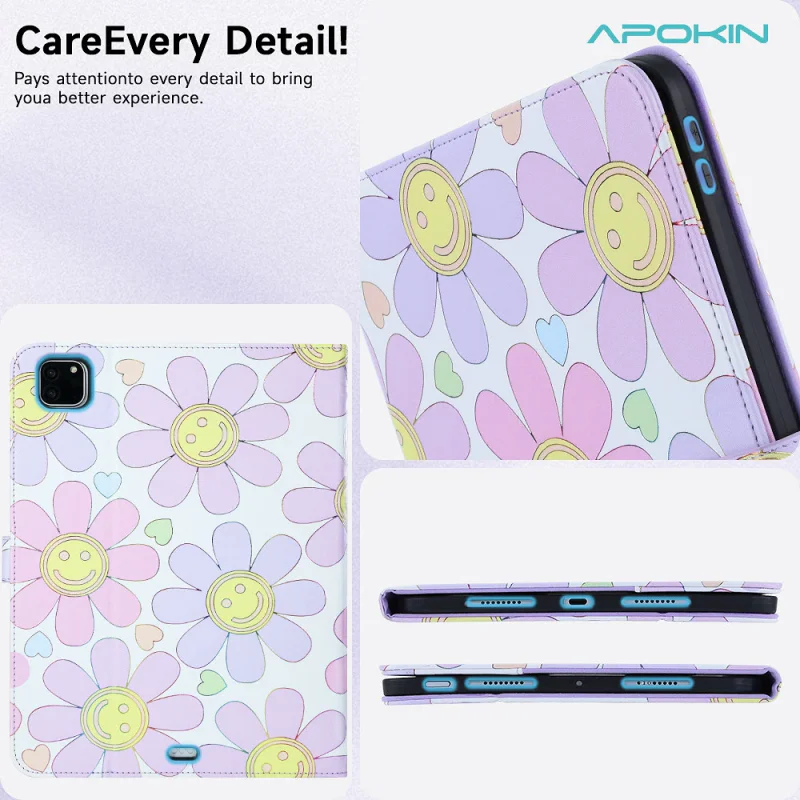 Capa Apokin para iPad Pro 13 com Suporte para Caneta Margaridas Design 3 - Imagem 3
