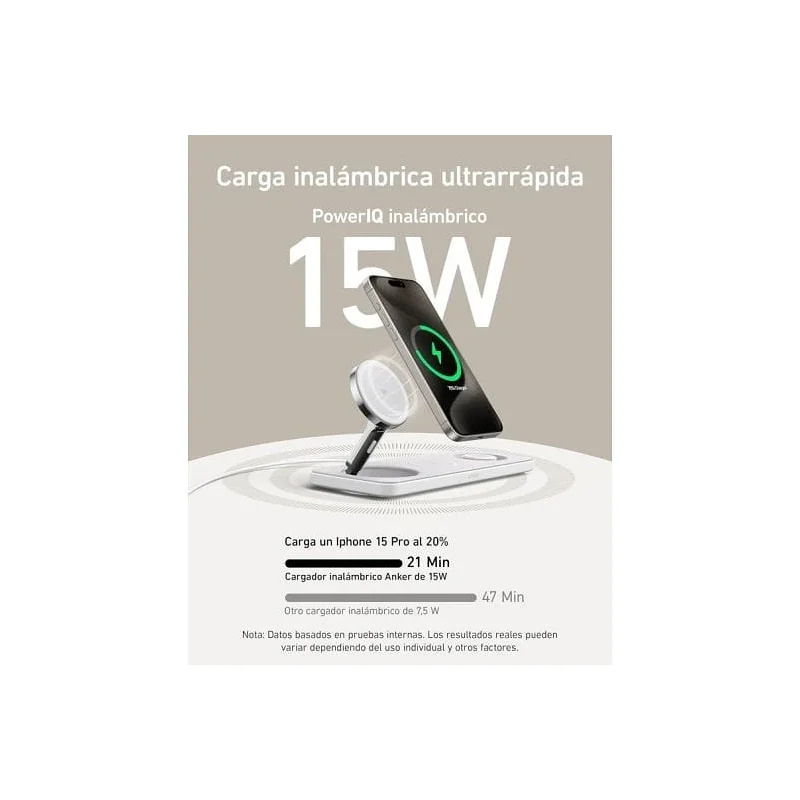 Estação de Carregamento Sem Fios 3 em 1 Apokin Ancer Maggo Dobrável 15 W Qi2 Branco - Imagem 5