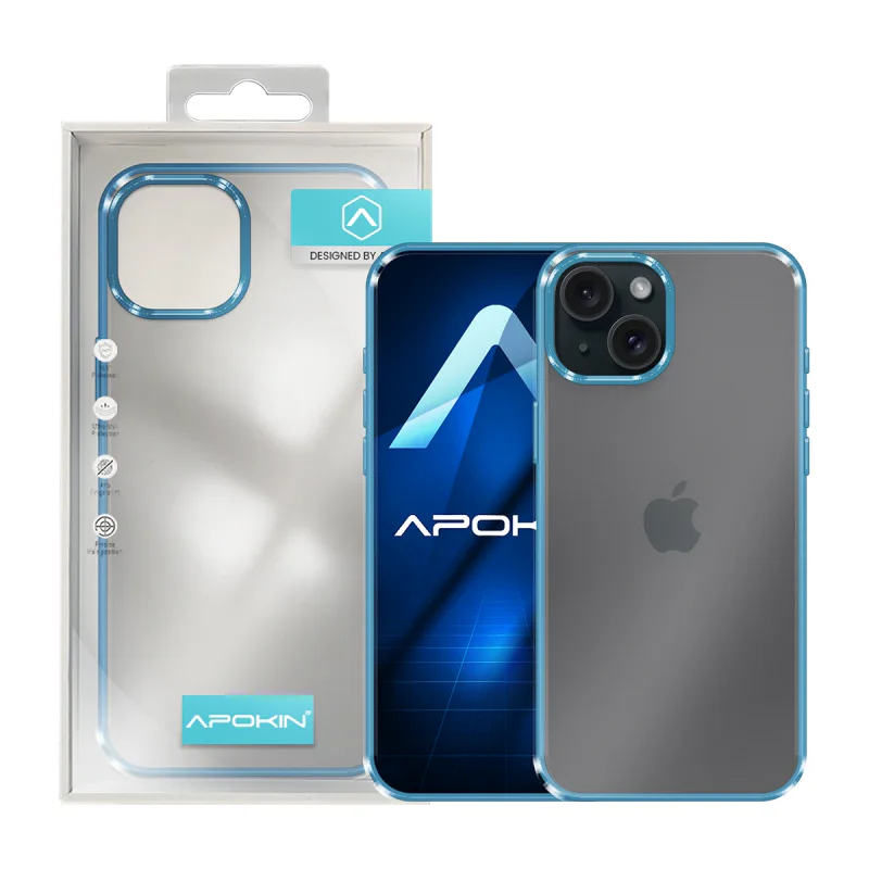 Capa Apokin para iPhone 15 Plus Antichoques Acrílica com Borda Colorida Azul - Imagem 5