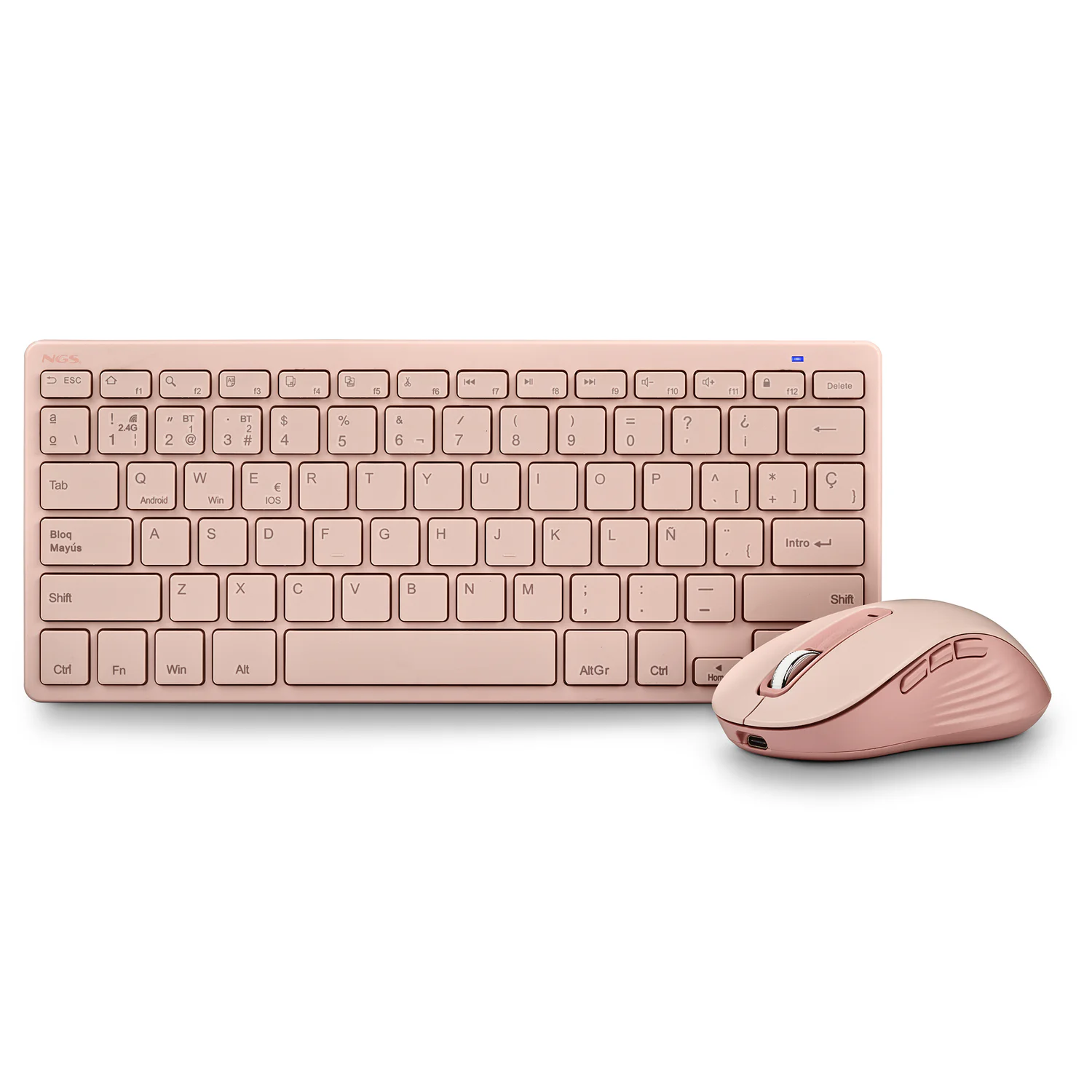 Conjunto Teclado e Rato Sem Fios NGS Fantasy Kit Rosa Recarregável 2,4 GHz + Bluetooth AZERTY Francês - Imagem 2
